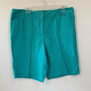 Talbots Linen Blend Bermuda Shorts Women Sz 12 Green 10" Inseam Pockets